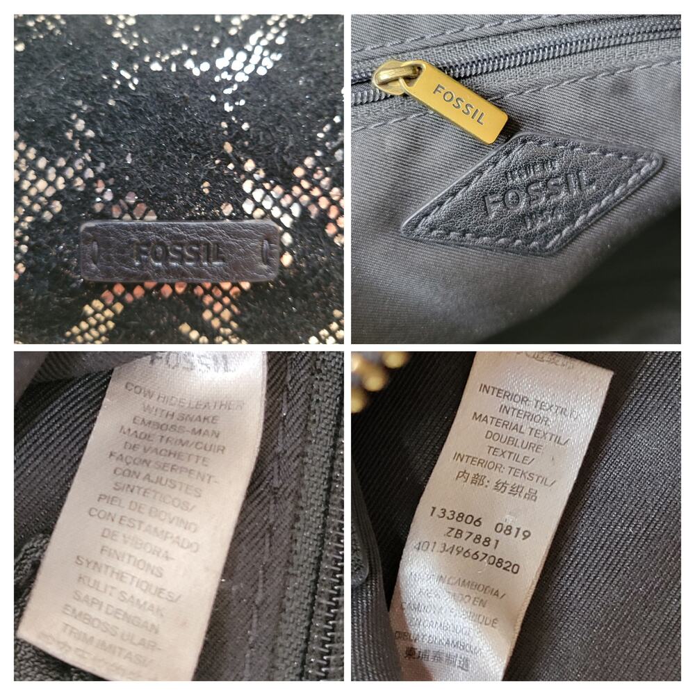 FOSSIL Fiona Leather Suede Silver Metallic Snakeskin Small Crossbody Adjustable - Picture 10 of 12